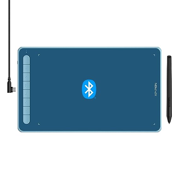 XP-Pen Deco LW 10x6 inch Graphic Tablet with Bluetooth Connectivity, Battery-Free X3 Chip Stylus and 8 Shortcut Keys Compatible with Chrome, Windows, Linux, Mac, and Android(Blue)