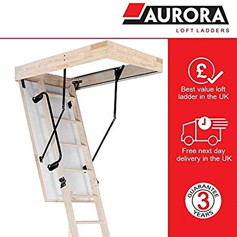 Aurora Thermo Folding Timber Attic / Loft Ladder & Insulated Hatch. 55 x 110cm