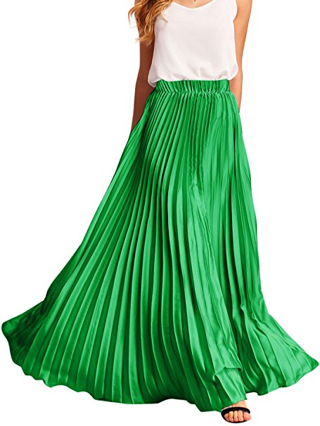 Romwe Women's Retro Vintage Summer Chiffon Pleat Maxi Long Skirt