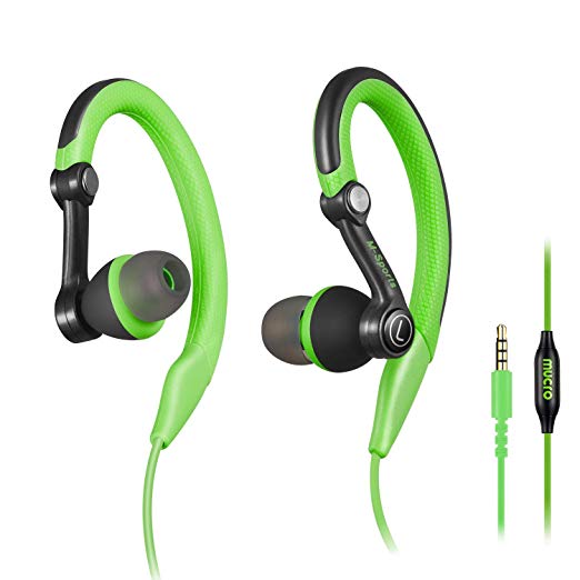 mucro Running Headphones Over Ear in Ear Sport Earbuds Earhook Wired Stereo Workout Ear Buds Jogging Gym Samsung Android Phones Tablets Etc(Green)