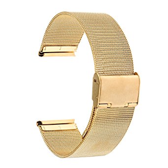 TRUMiRR 22mm Wire Mesh Stainless Steel Watch Band Strap Bracelet for Galaxy Gear 2 R380 R381 R382,Moto 360 2 46mm 2015, LG G Watch W100 W110 W150,ASUS Zenwatch 1 2 Men,Pebble Time / Steel, Gold