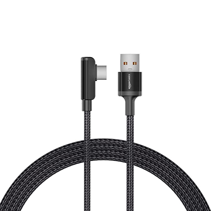 AmazonBasics 3A Fast Charging L Shaped Braided USB A to USB Type C Data cable (Black/White -1.2 Meter)