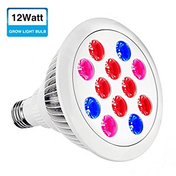 Grow Light Bulb,SOLMORE E27 LED Plant Light Bulb,Grow Light for Plants,Grow Lamp for Hydroponics,Growing Bulb with Full Spectrum Bulb for Flowering Lighting Indoor Garden Plants Greenhouse Seeds 12W