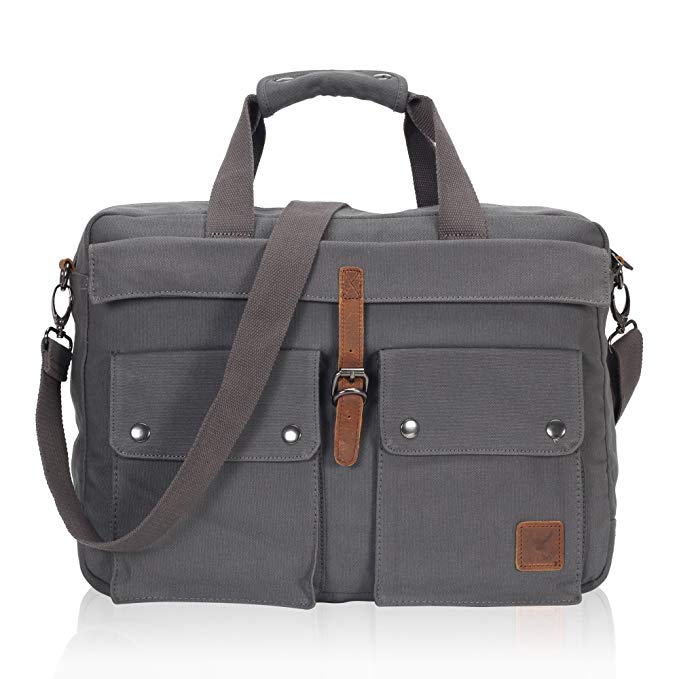 Travel Max 17 inch Laptop Bag, Canvas Messenger Bag for Men Women, Multi-Functional Business Briefcases Shoulder Bag Students Bookbag College School Computer Handbags(Grey)