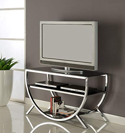 Kings Brand Furniture Metal with Glass Top & Shelves TV Stand, Chrome