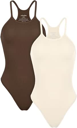 ODODOS 2 Pack Seamless Bodysuit for Women Ribbed Tank Top Sexy Sleeveless Bodysuits