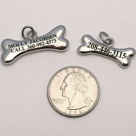 Pet ID Charm Tag - Bone - Custom engraved cat and dog ID tags. Jewelry that ensures pet safety.