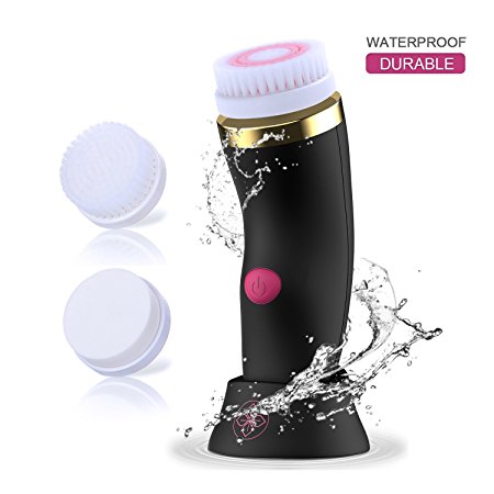 Facial Cleansing Brush Glamfields IP66 Waterproof Facial Exfoliating Brush Set 3 in 1 Rechargeable Electric Face Brush for Deep Cleansing and Removing Exfoliating Blackhead (Black)