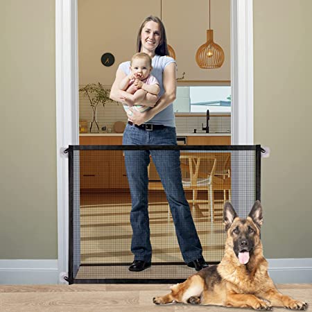 Magic Dog Gate, Pet Safety Guard Gate, Portable Folding Mesh Child's Safety Gates Install Anywhere, Safety Fence for Hall Doorway Wide 41.09"-Black