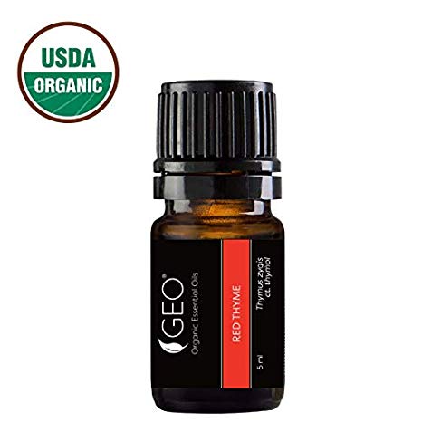 RED Thyme (Thymol Thyme Vulgaris) Organic Essential Oil | Effective for Bronchitis, Bacterial and Viral Infections 5 ml | USDA Organic. Certified by CCOF | Sold by GEO Oils