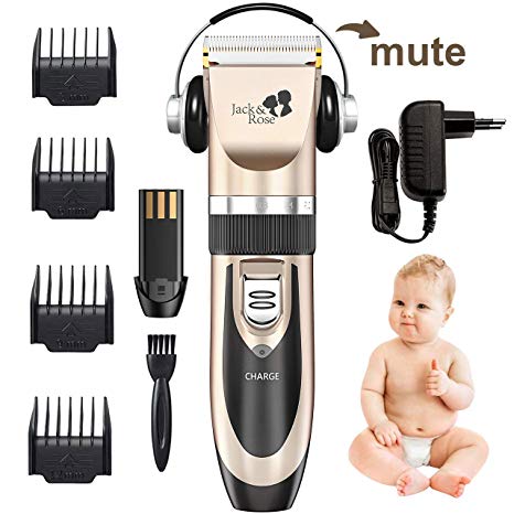 Jack & Rose Professional Hair Cutting Kit Rechargeable Hair Clipper and Trimmer 7 Attechments Haircut Tools for Family Using, Golden