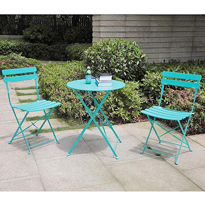 Orange-Casual 3 Pieces Patio Bistro Set Folding Steel Furniture Balcony Table and Chairs Sets, Blue