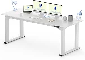 FLEXISPOT E6Q 4 Legs Standing Desk 78 x 32 Inch Adjustable Height Desk with Splice Board Home Office Sit Stand Up Desk, White Top   White Frame