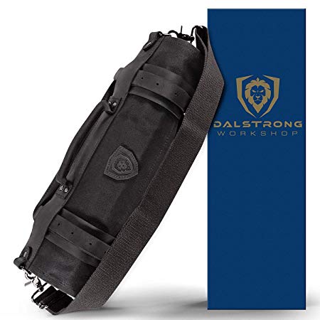 Dalstrong - Nomad Knife Roll - 12oz Heavy Duty Canvas & Top Grain Leather Roll Bag - 13 Slots - Interior and Rear Zippered Pockets - Blade Travel Storage/Case (Nightmaster (Black))