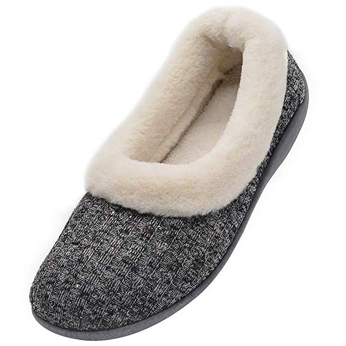 Wishcotton Women's Fuzzy Collar Soft Sole Slippers, House Shoes with Cotton Knit Upper