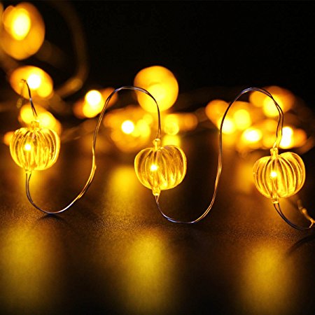 JOJOO Set of 4 Pumpkin Copper Wire Lights - 20 LED 7.2ft String Lights Decor Rope Lights Battery Powered for Seasonal Decorative, Halloween, Christmas, Wedding & Parties, Warm White LT0324