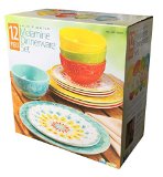 Laurie Gates - 12 Piece Melamine Dinnerware Set Yellow and Orange and Green and Blue