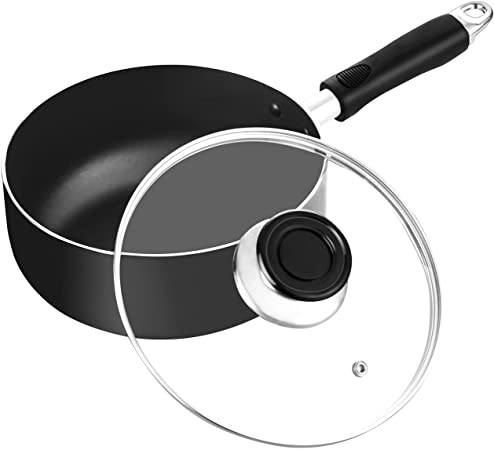 Nonstick Saucepan with Lid, 1Quart Classic Sauce Pan with Glass Cover, Hard-Anodized Dishwasher Safe, Multipurpose Use Sauce Pot for Kitchen, Home and Restaurant, Aluminium Cookware