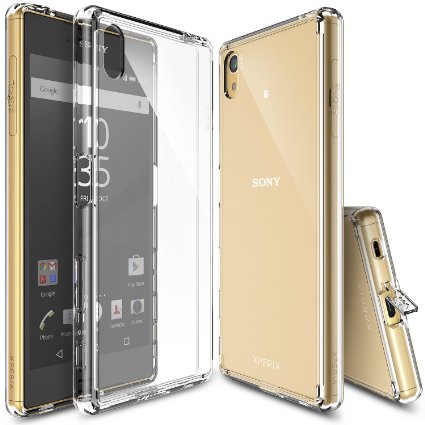 Xperia Z5 Case, Ringke [Fusion] Crystal Clear PC Back TPU Bumper w/ Screen Protector [Drop Protection/Shock Absorption Technology][Attached Dust Cap] For Sony Xperia Z5 - Clear