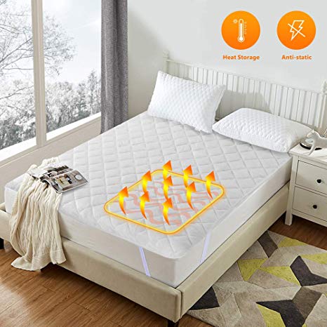 LUXEAR Mattress Pad, Warm Storage Anti-Static Mattress Topper, with Advanced Flannel Surface, Warm, Soft, Quite, Breathable, Keep Heat All Night, Perfect for Winter-Queen Size/White