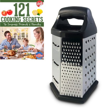 Multi-purpose Cheese, Vegetable & Food Grater, 6 Sided Box-hex, Large, Stainless Steel, Shred, Zest, Plus Recipe Ebook