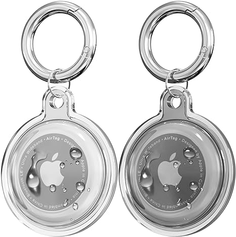 IPX8 Waterproof Airtag Holder,【2 Pack】 Apple Airtags with Keychain, Air Tag Case for Luggage, Dog Collar, Keys, Anti-Scratch Full Body Protective Airtag Holder - White