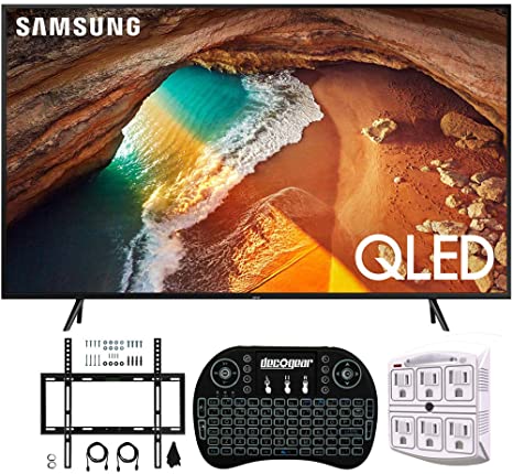 Samsung QN49Q60RA 49" Q60 QLED Smart 4K UHD TV with 1 Year Warranty (2019 Model)(Renewed) Flat Wall Mount Bundle with Deco Gear 2.4GHz Wireless Keyboard Smart Remote and 6-Outlet Surge Protector