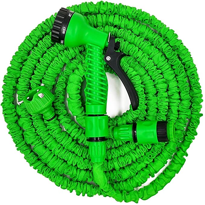 Lowmany Expandable Garden Hose Pipe   Tap Connector   Multifunction Spray Nozzle for Gardening,Car Washing,Green,Assorted Size (25 FT)