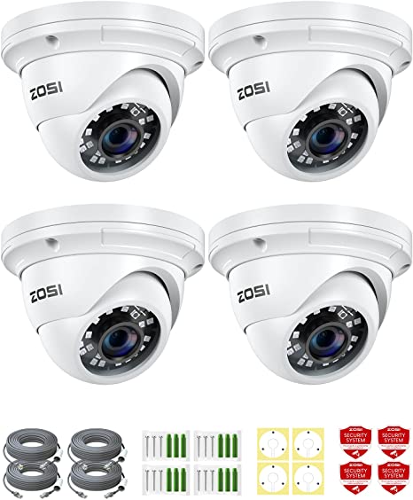 ZOSI 4PK 5MP Add-on POE IP Security Camera H.265  Outdoor Indoor Dome Camera with Night Vision ONLY Work with ZOSI POE Surveillance Camera System and NVR (Model:ZR08EN00/10/20)