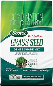 Scotts Turf Builder Grass Seed Dense Shade Mix with Fertilizer and Soil Improver, Grows With Little Sunlight, 2.4 lbs.