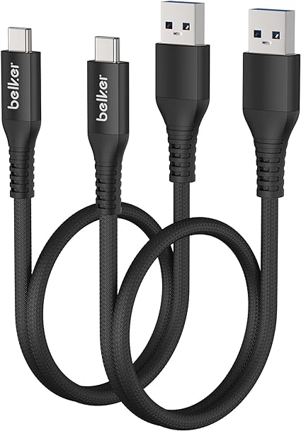 Belker USB C Cable Short 50cm/0.5M 2Pack [10Gbps Data] USB3.1 Gen2 Type C Android Auto Cable QC3.0 3.1A USB A to C Fast Charger for Samsung Note20 Galaxy S23/S22/S21 Z Flip5 Pixel 8 OnePlus 11 Black