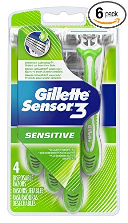 Gillette Mens Sensor 3 Sensitive Disposable 4 Count (6 Pack)