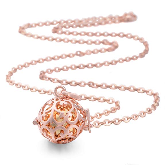 EUDORA Rose Gold Plated Lockets Pendant Necklace with 18mm Sounds Chime Ball Harmony Ball