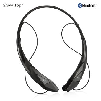 ShowTop Bluetooth Headset 4.0 Music Stereo Universal Headphone Neckband Style for Iphone Ipad Samsung Lg Nokia HTC Moto PSP (Black)