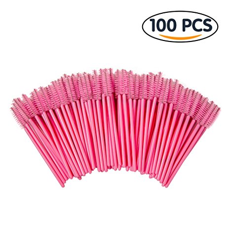 Shintop 100pcs Eyelash Mascara Brushes Disposable Eye Lash Wands Applicator (Pink)