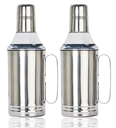 Amanda Stainless Steel Oil Dispenser with Nozzle 1 Litre (1000 ml) | Oil Container | Oil Pourer | Oil Dispenser with Handle | Premium Food Grade Stainless Steel | Set of 2 Bottles