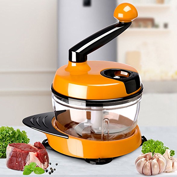 Migecon Manual Food Processor Vegetable Chopper Meat Grinder Multifunctional Mixer Blender to Chop Fruits Nuts Herbs Onions Garlics 6 Cups Yellow