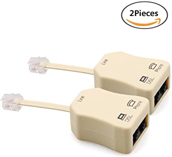 URBEST in-line DSL Splitter Filter Adapter for Phone, Fax, Answering Machine, 2 Pack