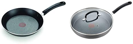 T-fal E93808 Professional Nonstick Fry Pan, Nonstick Cookware, 12.5 Inch Pan, Thermo-Spot Heat Indicator, Black & Dishwasher Safe Cookware Fry Pan with Lid Hard Anodized Titanium Nonstick, 12", Black