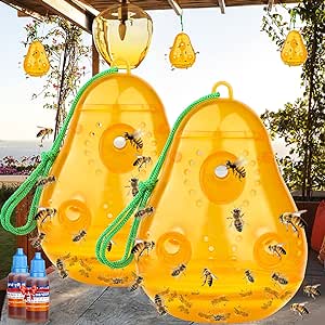 Wasp Trap Bee Traps Catcher, Wasp Traps Outdoor Hanging, Wasp Repellent Trap Deterrent Killer Insect Catcher, Non-Toxic Reusable Hornet Yellow Jacket Trap 2 Pack -Orange (Pear Shape)