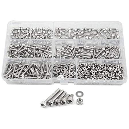 XLX 750Pcs M3 Stainless Steel Hex Socket Head Cap Screws Precise Metric Bolts and Nuts Set Assortment Kit with A Clean Plastic Box (Steel M3)