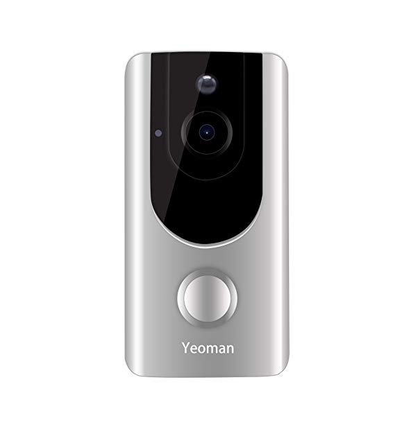 Yeoman Video Doorbell Full HD WiFi Camera with Free Cloud Services 166° Wide Angle Lens Two-Way Audio Motion Detection Night Vision Function App Control Built-in 8GB Card and Two Batteries