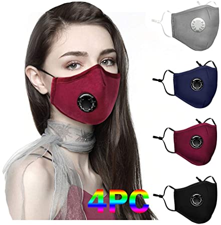 Sinohomie 4PC Reusable Adults Face Bandanas with Breathing Valve, Outdoor Sports Comfy Haze Dust Face Health Protection