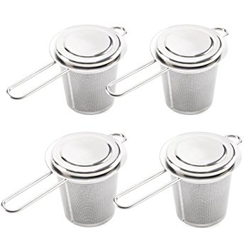 Tea Infuser, EZOWare Set of 4 Premium Stainless Steel Mesh Tea Filter with Lid and Handle, Perfect Reusable Mesh Strainer for Steeping Loose Leaf Tea