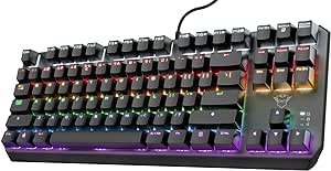 Trust Gaming GXT 834 Callaz TKL Mechanische Tastatur, Deutsches QWERTZ Layout, Outemu-Schalter, Mehrfarbige LED-Beleuchtung, 12 Media-Tasten, USB Gaming Tastatur 80% für PC, Laptop, Mac Schwarz