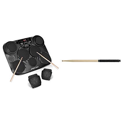 PylePro Portable Drums, Tabletop Drum Set, 7 Pad Digital Drum Kit, Touch Sensitivity, Wireless Electric Drums, Drum Machine, Electric Drum Pads, LED Display with Vater VGTB Grip Tape, Black (4-Pack)