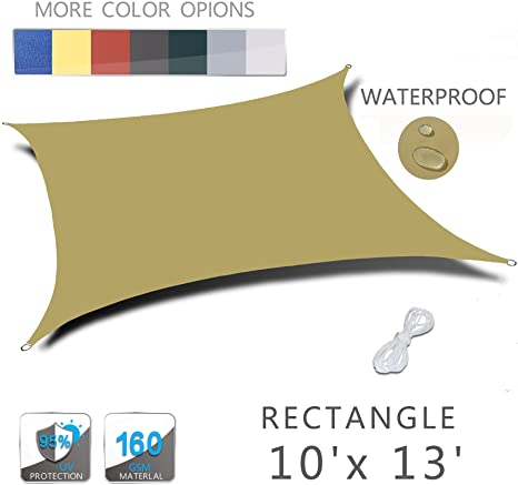 LOVE STORY 10' x 13' Rectangle Sand Waterproof Sun Shade Sail Perfect for Outdoor Patio Garden