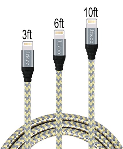 Jricoo Lightning Cable 3/6/10ft 8Pin iPhone USB Charging Cable for iPhone 8/8P/X,iPhone 7,7plus,6s,6s plus,6plus and iPad.(Gold Gray)