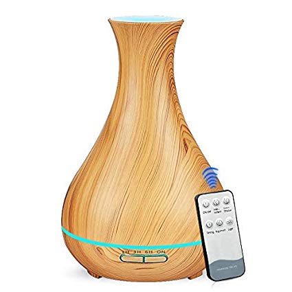 KBAYBO 550ml Aroma Diffuser Essential Oil Diffuser Ultrasonic Air Humidifier with Wood Grain 7-Color LED Night Light for Office Home Spa Yoga (Light-Remote)