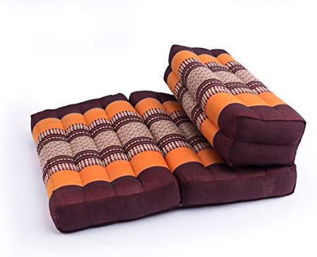Foldable Meditation Cushion, 100% Kapok, Thai Design Orange & Brown